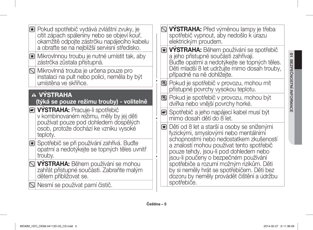 Samsung ME83M/XEO manual Týká se pouze režimu trouby volitelně 