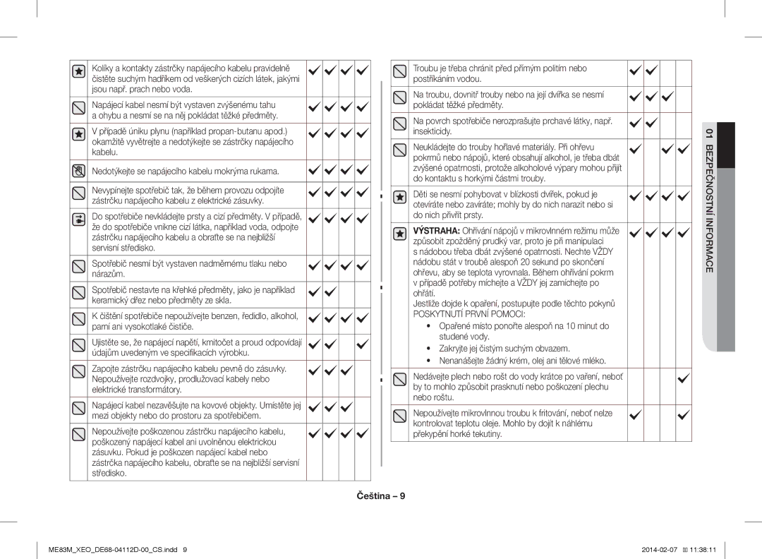 Samsung ME83M/XEO manual Pokrmů nebo nápojů, které obsahují alkohol, je třeba dbát 