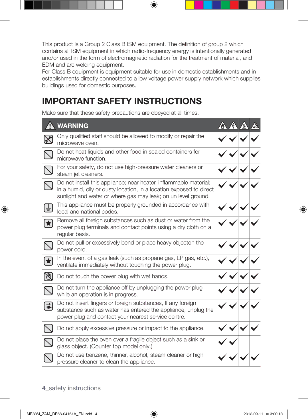 Samsung ME83M/ZAM manual Important Safety Instructions, 4safety instructions 