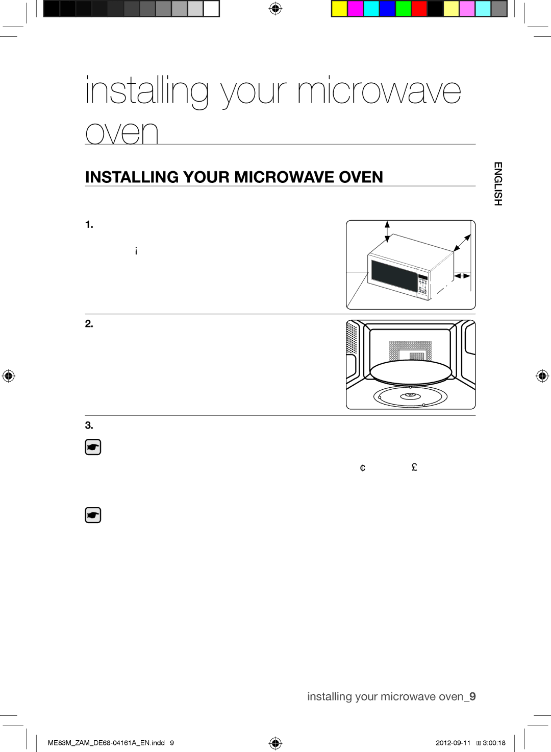 Samsung ME83M/ZAM manual Installing Your Microwave Oven, Installing your microwave oven9 