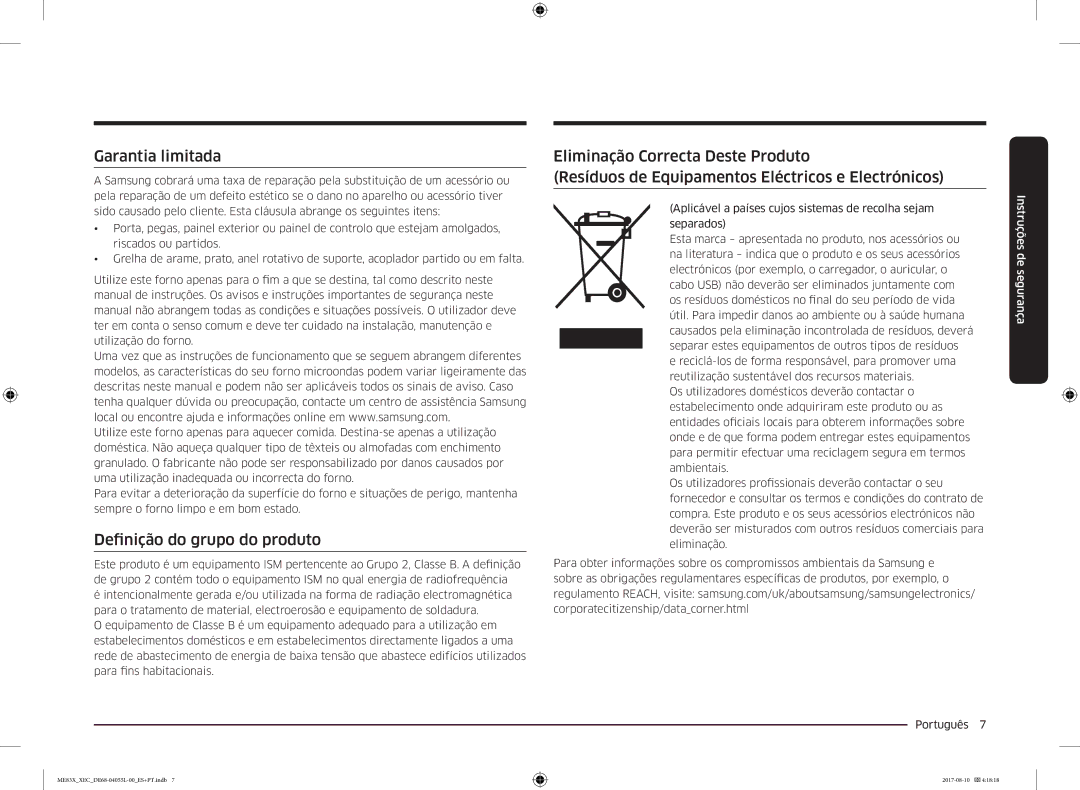 Samsung ME83X/XEC manual Garantia limitada, Definição do grupo do produto 