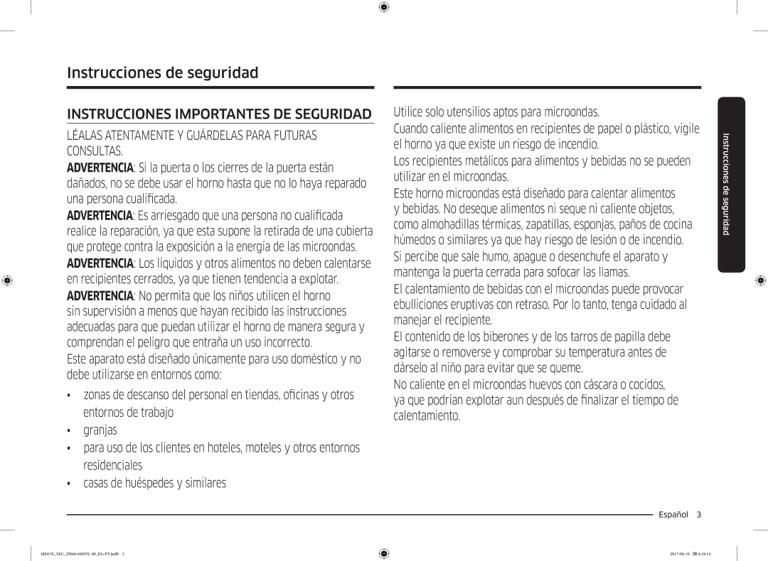 Samsung ME83X/XEC manual Instrucciones de seguridad, Instrucciones Importantes DE Seguridad 