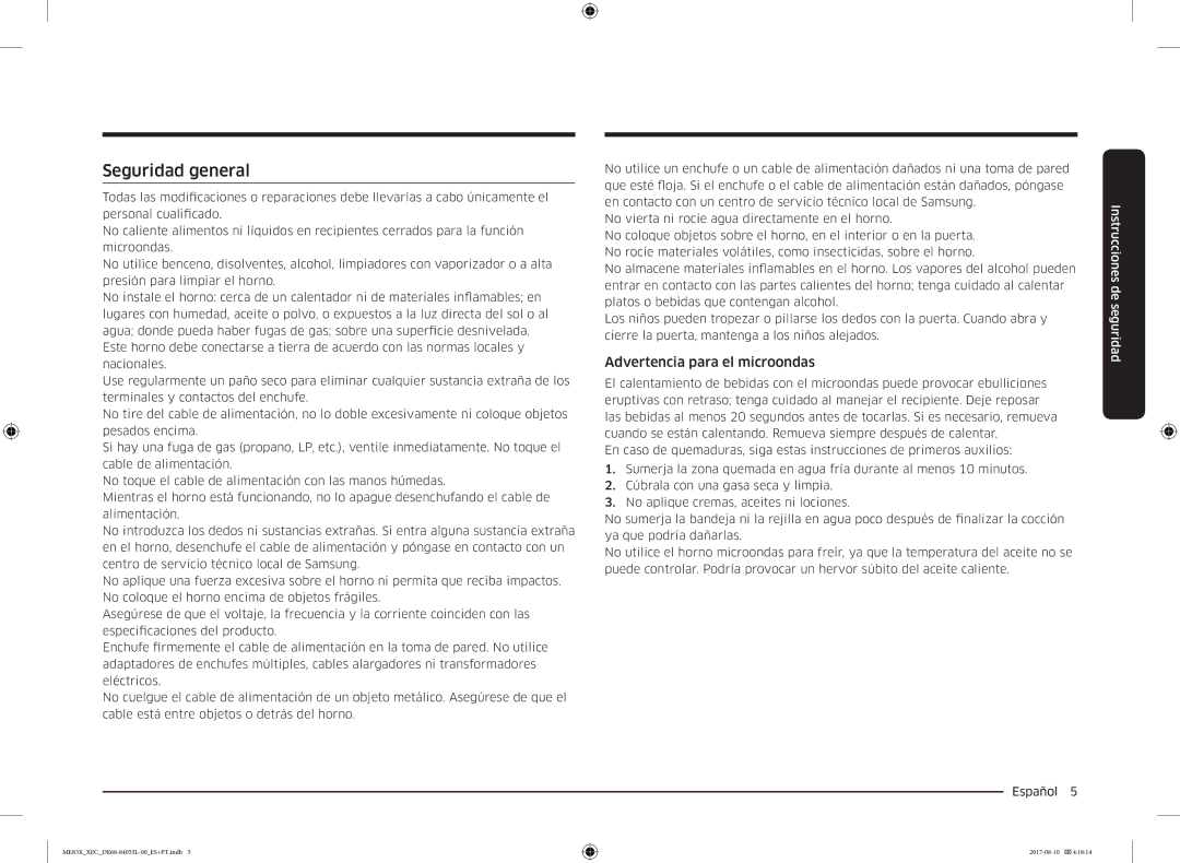 Samsung ME83X/XEC manual Seguridad general, Advertencia para el microondas 