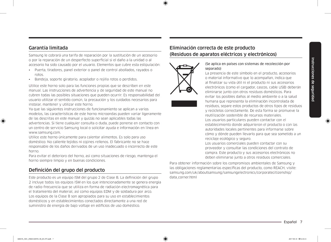 Samsung ME83X/XEC manual Garantía limitada, Definición del grupo del producto 