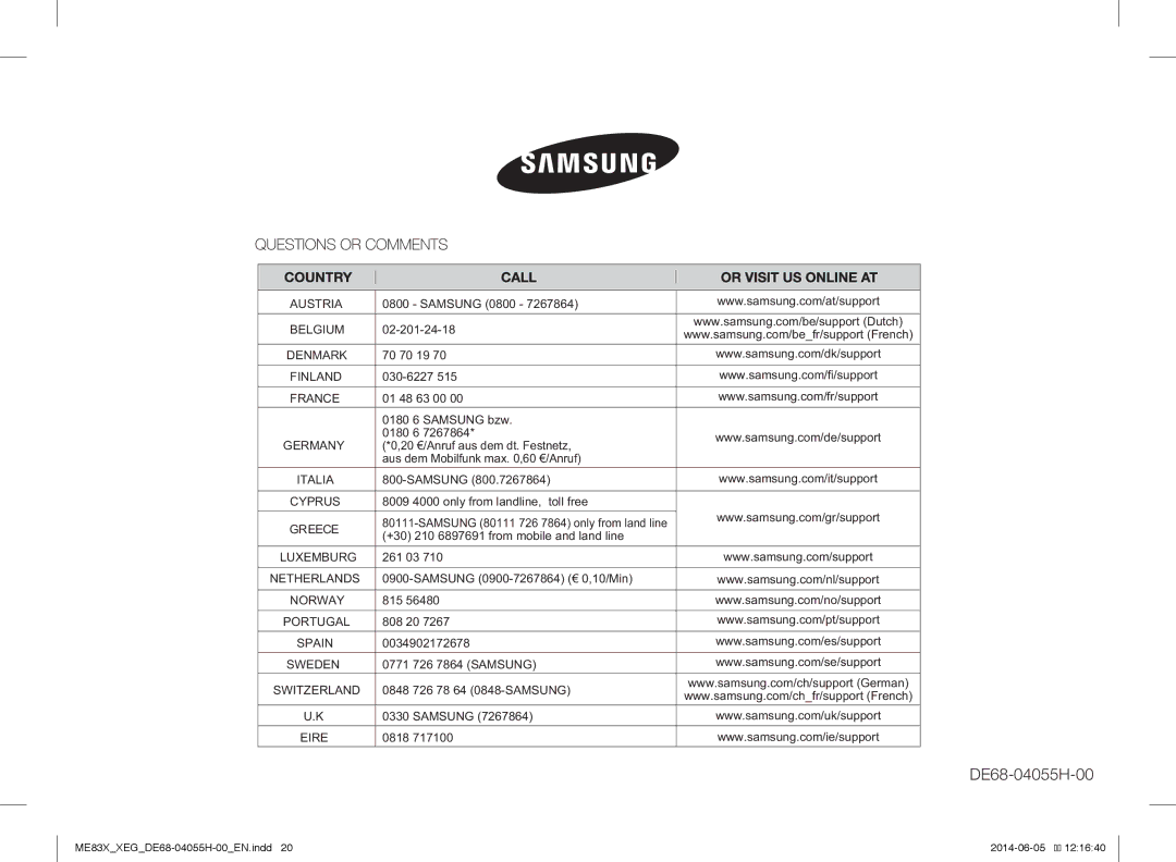 Samsung ME83X/XEG, ME83X/XEO manual DE68-04055H-00 