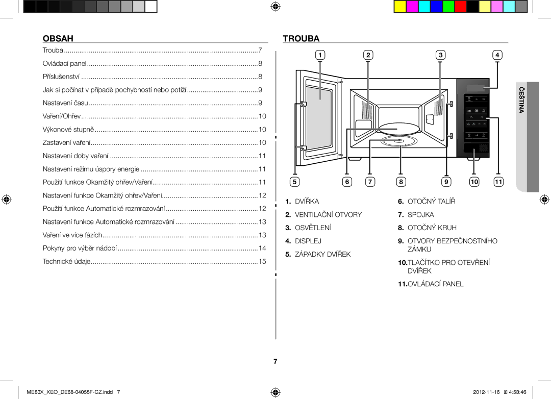 Samsung ME83X/XEO, ME83X/XEG manual Trouba, 10.TLAČÍTKO PRO Otevření Dvířek 11.OVLÁDACÍ Panel 