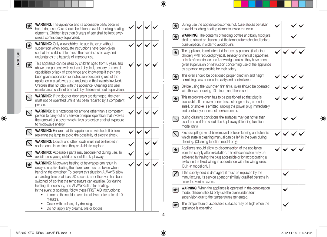 Samsung ME83X/XEG, ME83X/XEO manual ME83XXEODE68-04055F-EN.indd 2012-11-16 