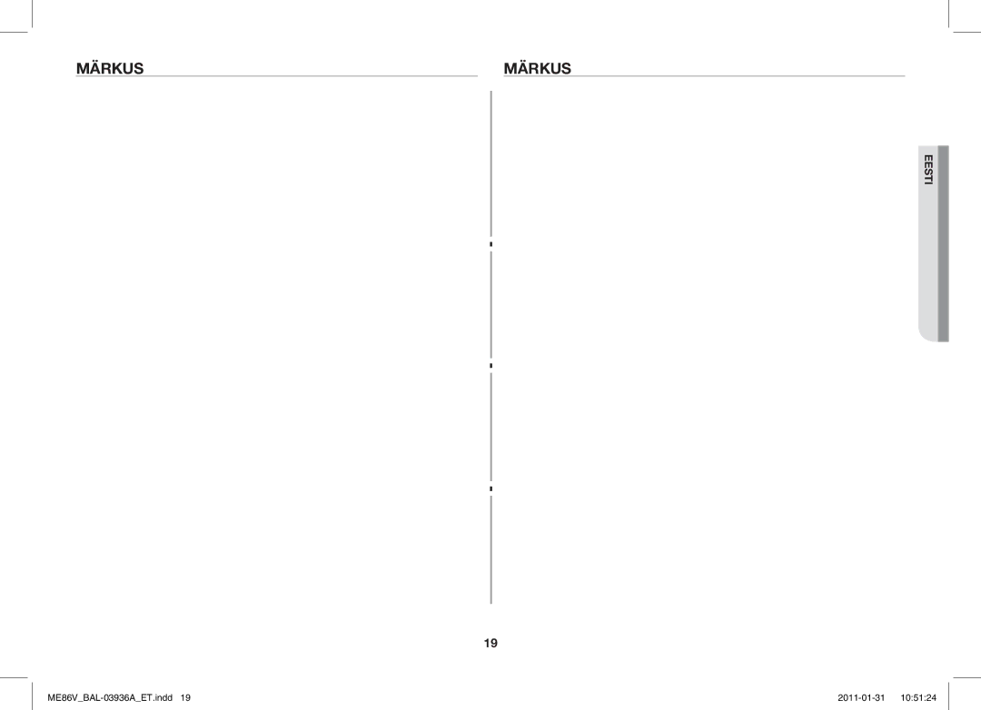 Samsung ME86V-BB/BAL manual Märkus 