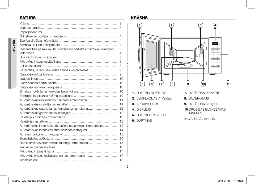 Samsung ME86V-BB/BAL manual Saturs, Krāsns 