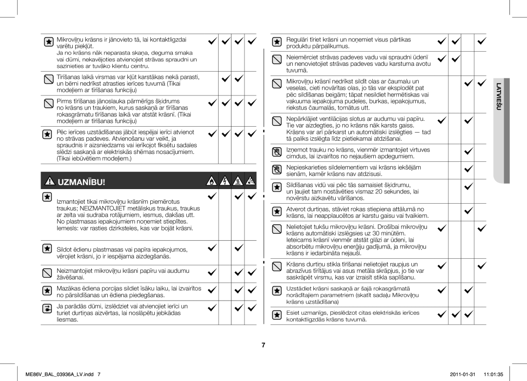 Samsung ME86V-BB/BAL manual Uzmanību 