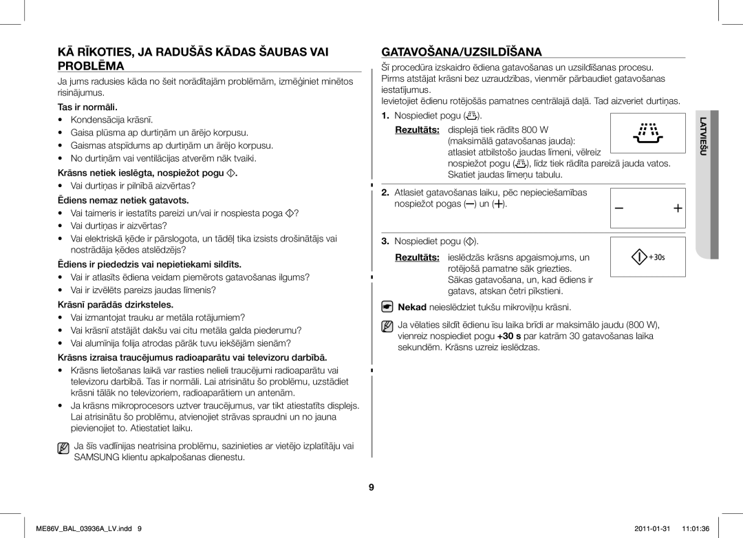 Samsung ME86V-BB/BAL manual KĀ RĪKOTIES, JA Radušās Kādas Šaubas VAI Problēma, Gatavošana/Uzsildīšana 