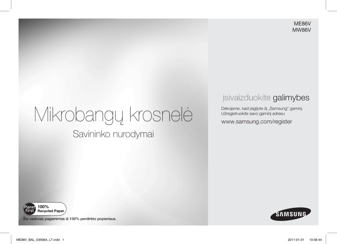 Samsung ME86V-BB/BAL manual Mikrobangų krosnelė 