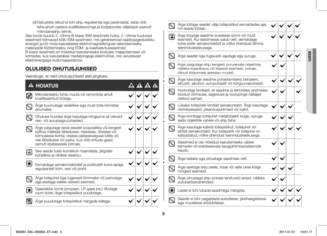 Samsung ME86V-BB/BAL manual Olulised Ohutusjuhised, Mikrolaineahju tehnik 