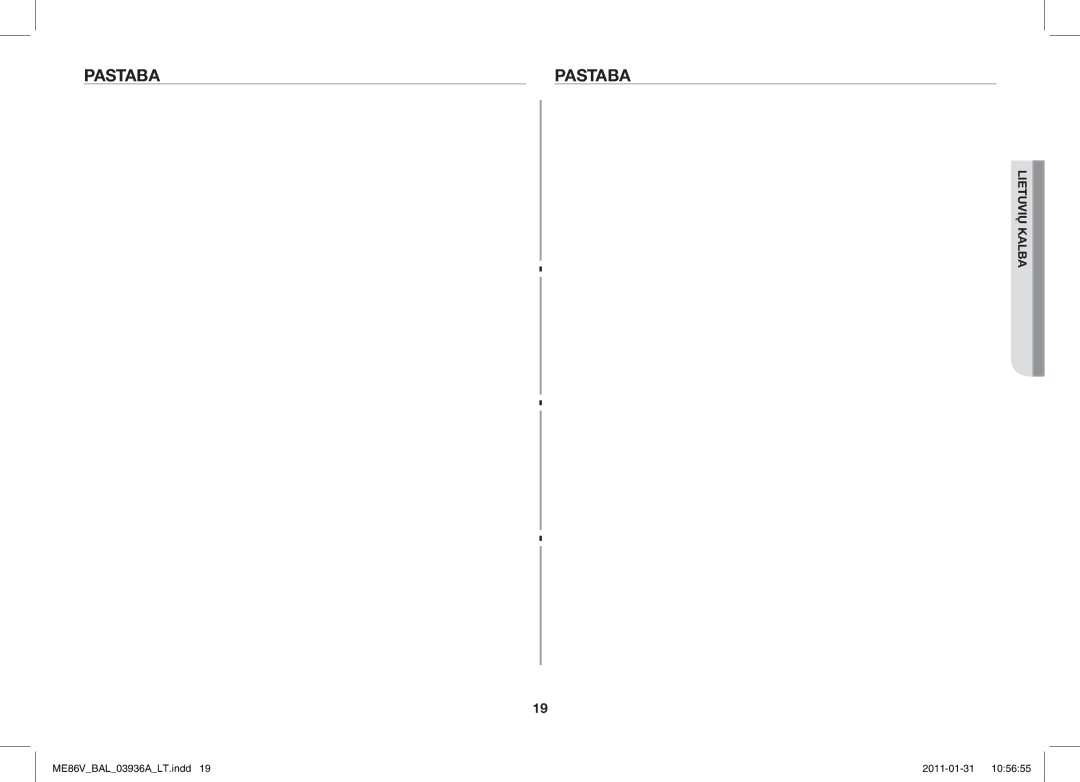 Samsung ME86V-BB/BAL manual Pastaba 