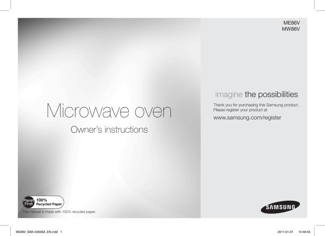 Samsung ME86V-BB/BAL manual Microwave oven 