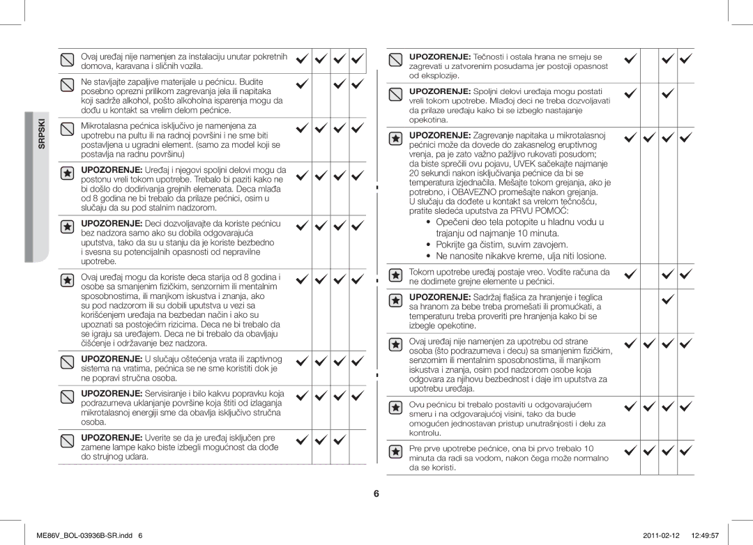 Samsung ME86V-SS/XEO, ME86V-BB/BOL, ME86V-SS/BOL, ME86V-SS/SLI manual Srpski 