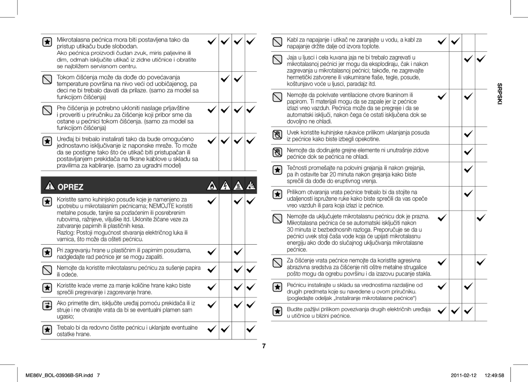 Samsung ME86V-SS/SLI, ME86V-BB/BOL, ME86V-SS/BOL, ME86V-SS/XEO manual Oprez 