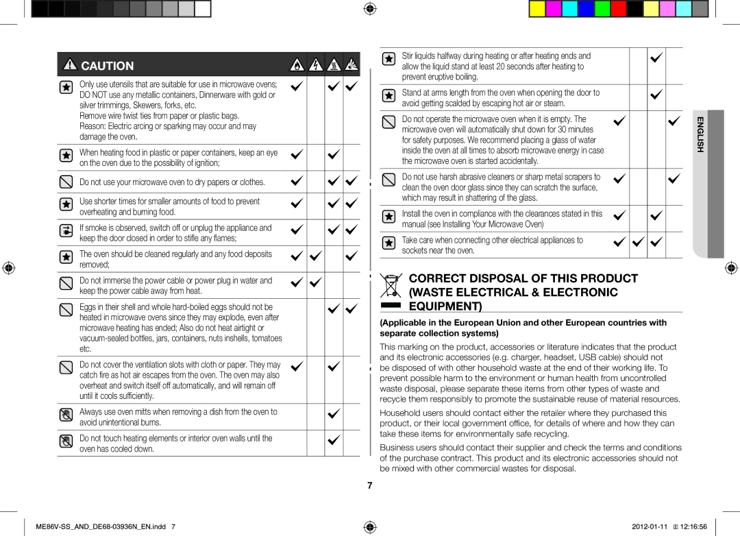 Samsung ME86V-SS/SLI, ME86V-SS/AND manual Do not operate the microwave oven when it is empty 