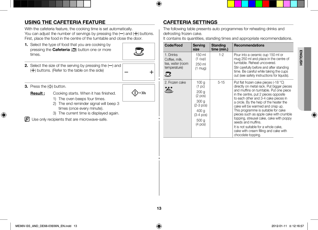 Samsung ME86V-SS/SLI, ME86V-SS/AND manual Using the Cafeteria Feature, Cafeteria Settings 