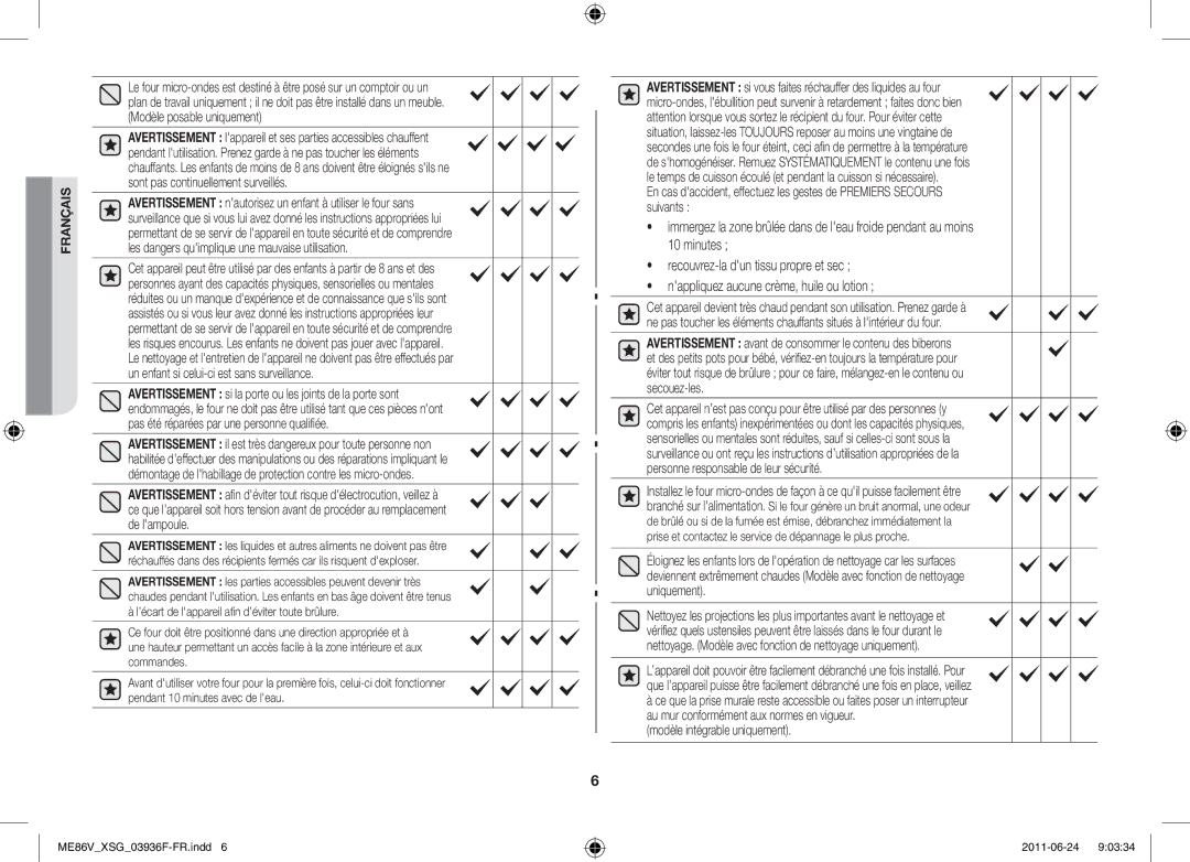 Samsung ME86V-SS/FAL manual Modèle intégrable uniquement 