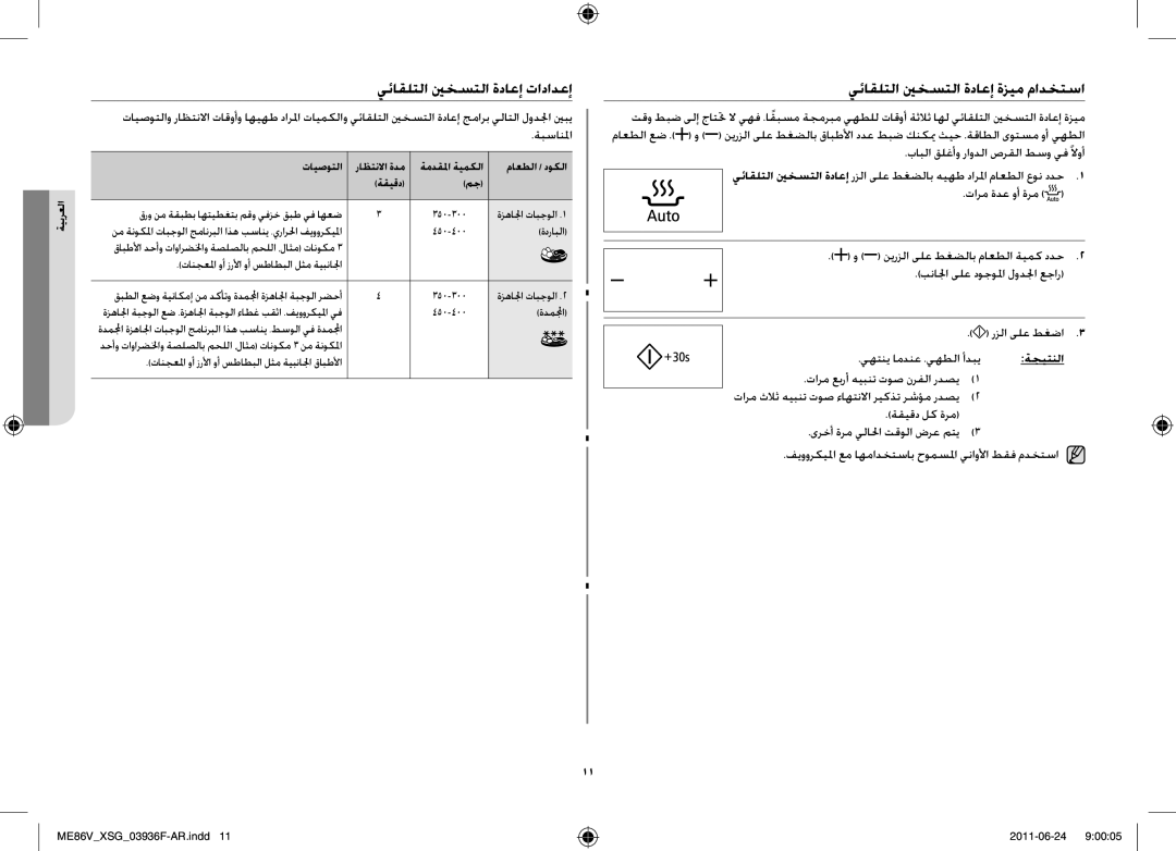 Samsung ME86V-SS/FAL manual يئاقلتلا ينخستلا ةداعإ ةزيم مادختسا, ةبسانلما, بابلا قلغأو راودلا صرقلا طسو يف ًلاوأ, ةقيقد 