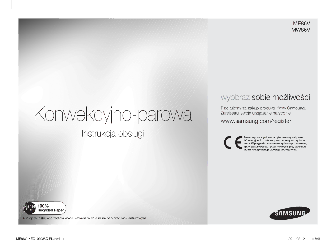 Samsung ME86V-SS/XEO manual Konwekcyjno-parowa 