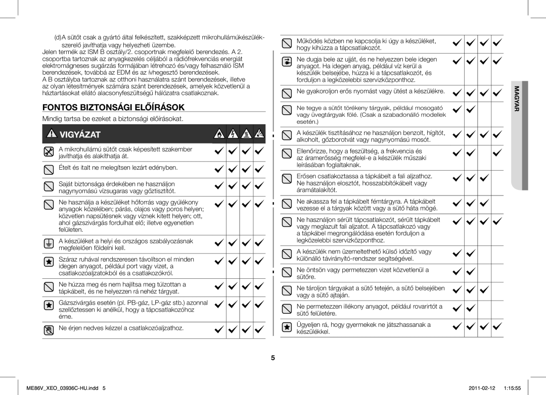 Samsung ME86V-SS/XEO manual Fontos Biztonsági Előírások, Mindig tartsa be ezeket a biztonsági előírásokat 