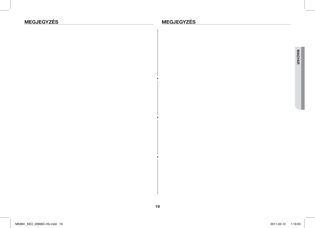 Samsung ME86V-SS/XEO manual Megjegyzés 