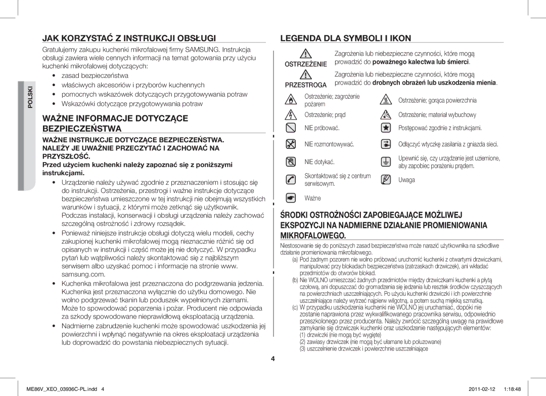 Samsung ME86V-SS/XEO manual JAK Korzystać Z Instrukcji Obsługi, Ważne Informacje Dotyczące Bezpieczeństwa 