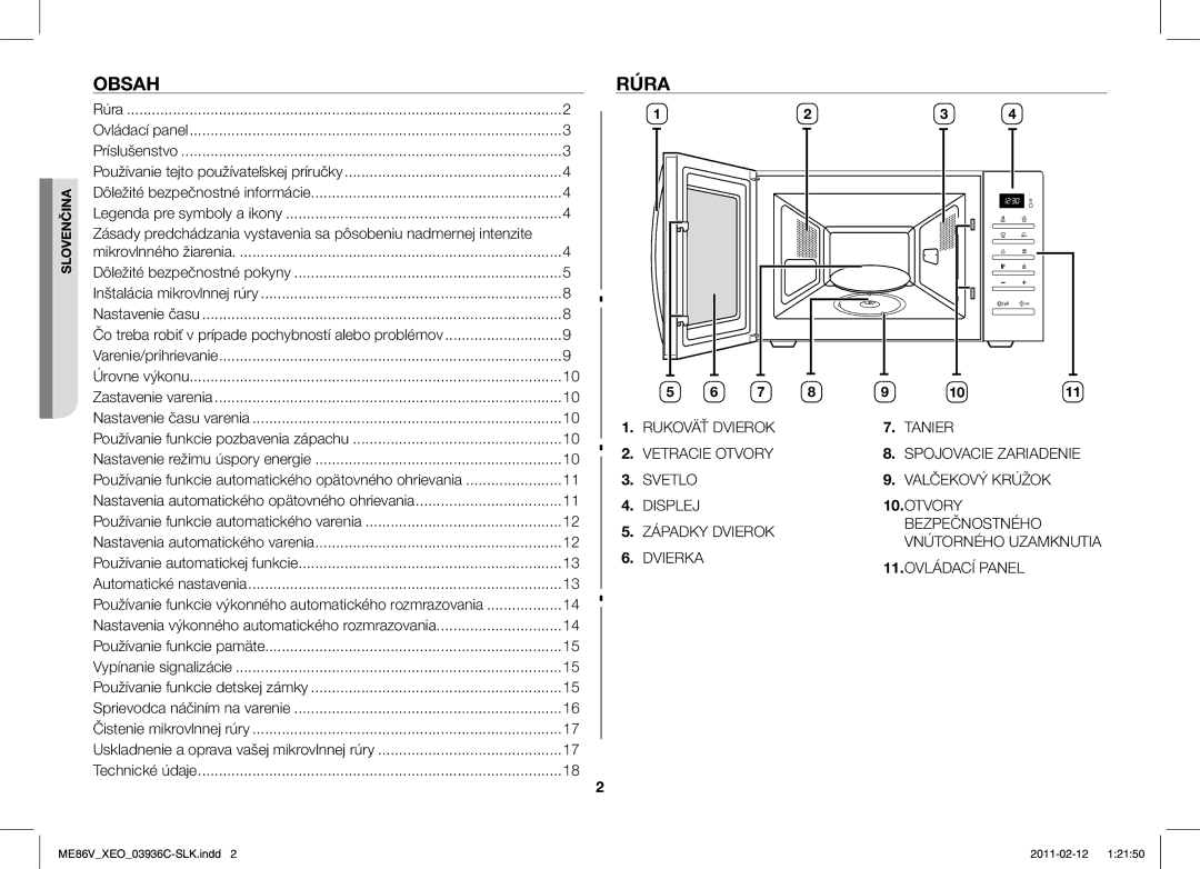 Samsung ME86V-SS/XEO manual Obsah, Rúra 