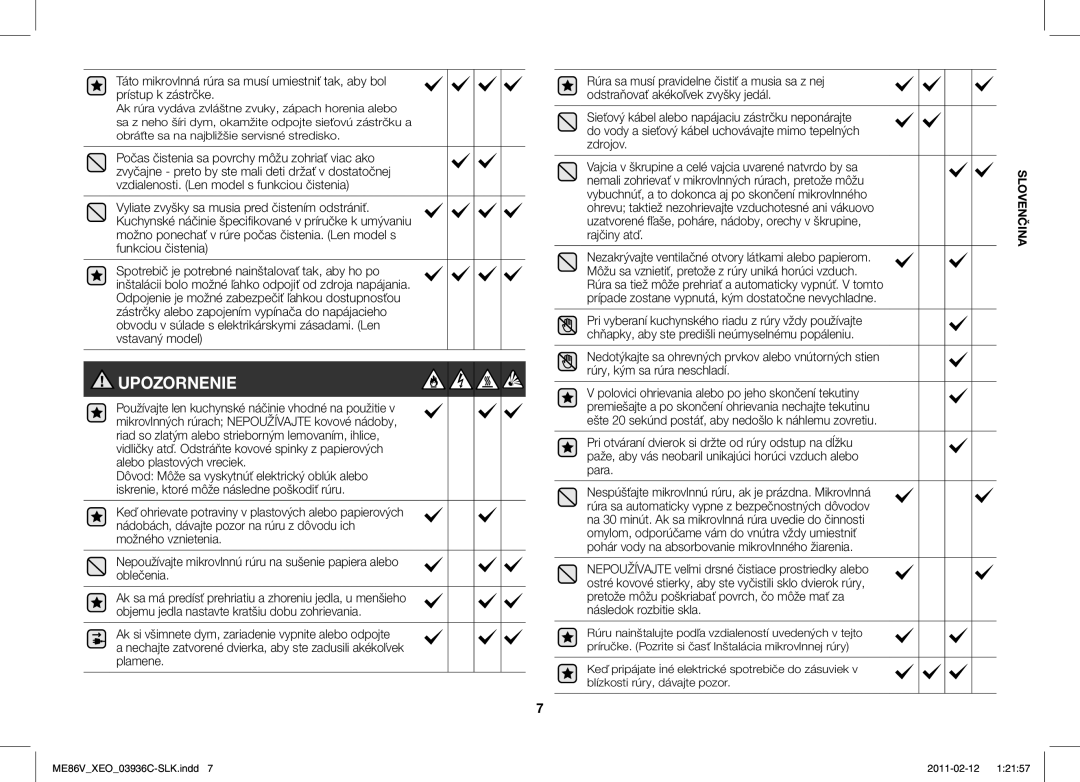 Samsung ME86V-SS/XEO manual Upozornenie 