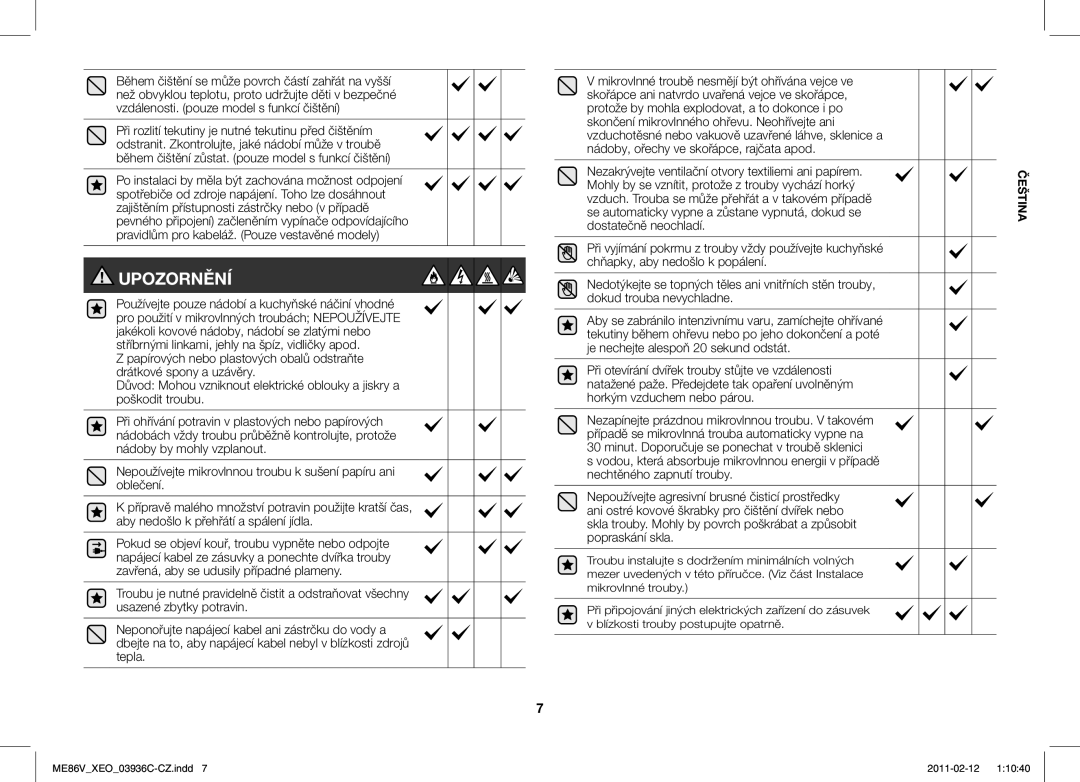 Samsung ME86V-SS/XEO manual Upozornění 