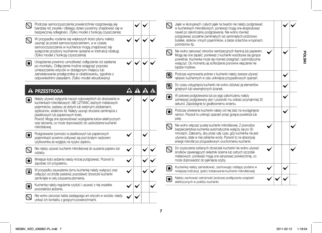 Samsung ME86V-SS/XEO manual Przestroga 