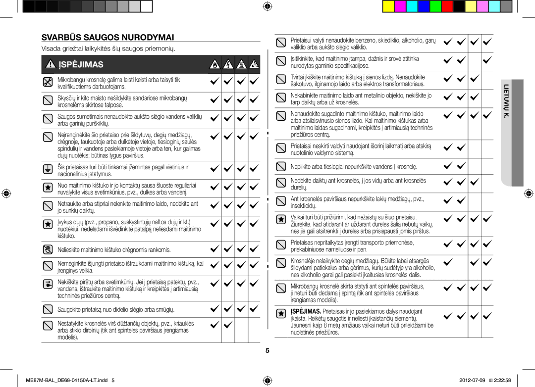 Samsung ME87M/SLI manual Svarbūs Saugos Nurodymai, Visada griežtai laikykitės šių saugos priemonių 