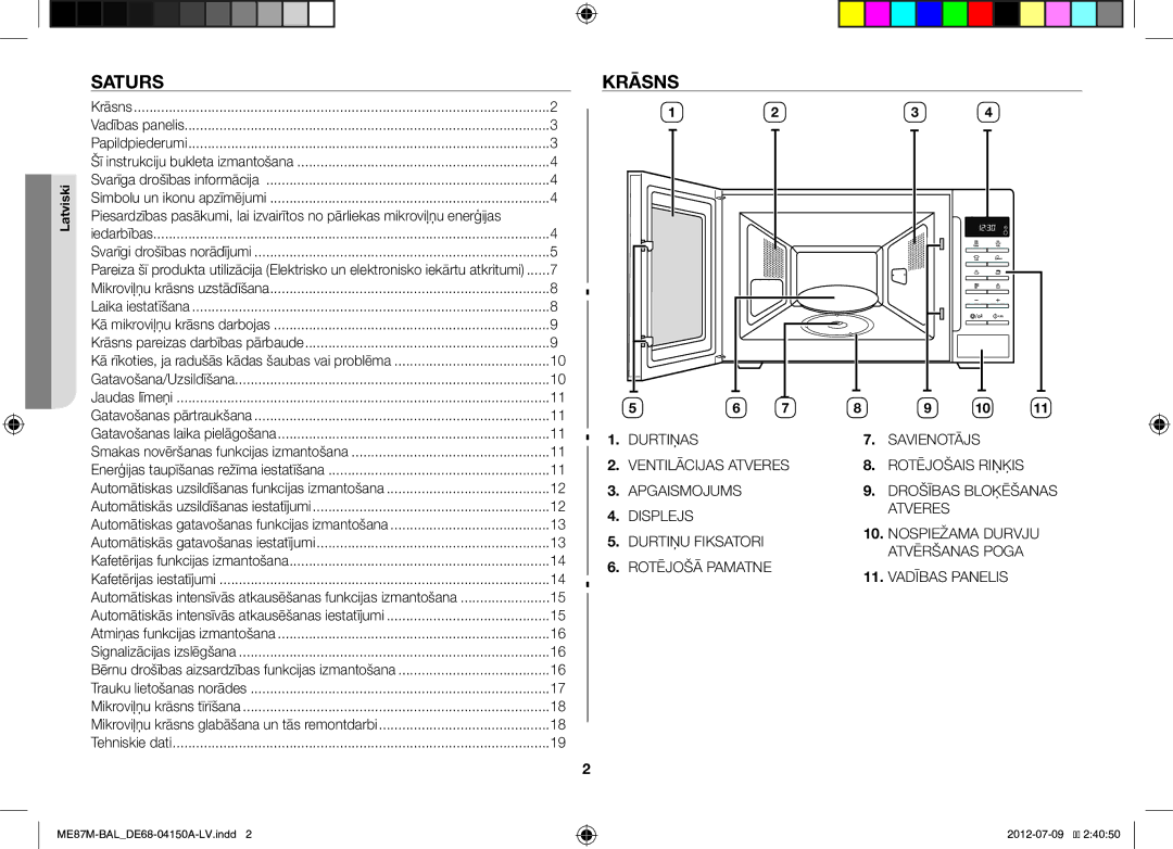 Samsung ME87M/SLI manual Saturs, Krāsns 