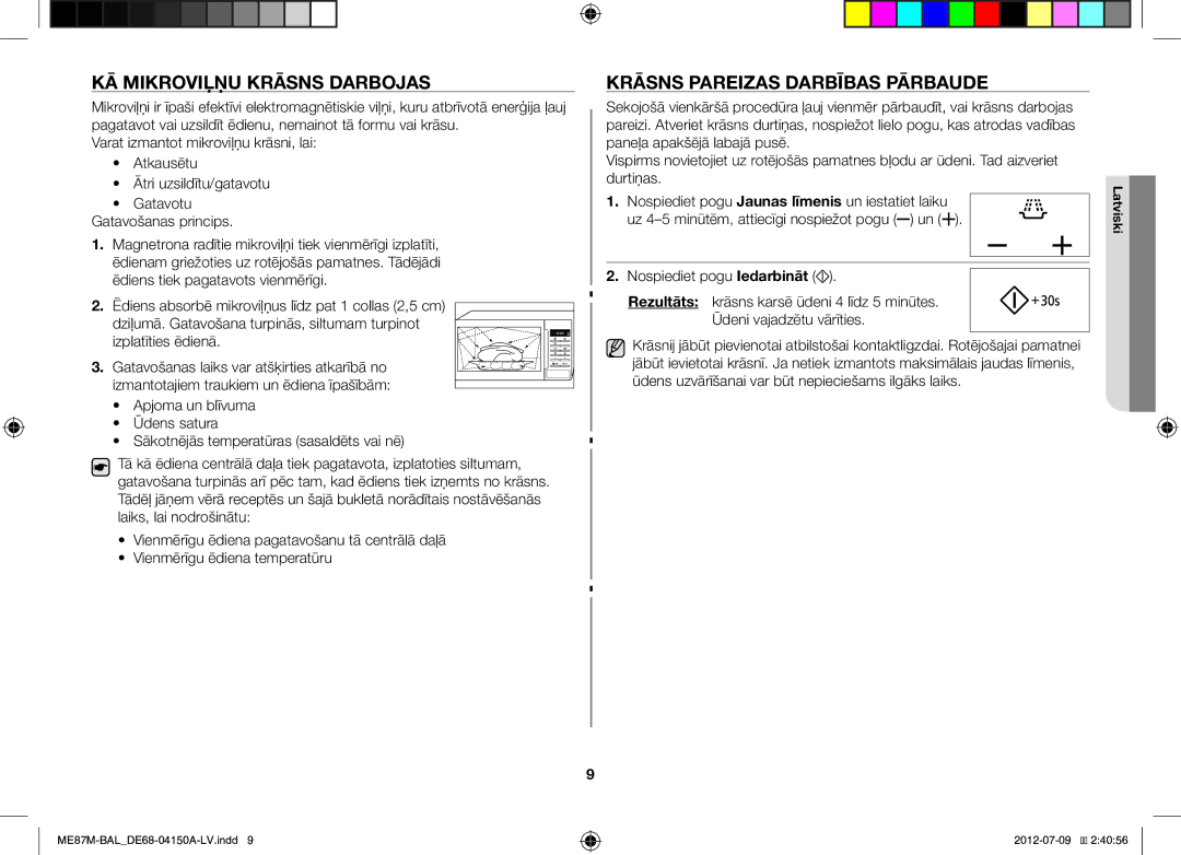 Samsung ME87M/SLI manual KĀ Mikroviļņu Krāsns Darbojas, Krāsns Pareizas Darbības Pārbaude, Izplatīties ēdienā 