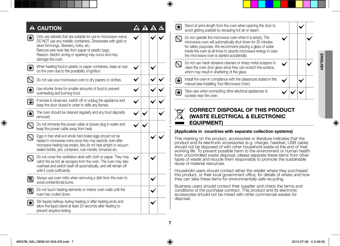 Samsung ME87M/SLI manual Do not use your microwave oven to dry papers or clothes, Microwave oven is started accidentally 