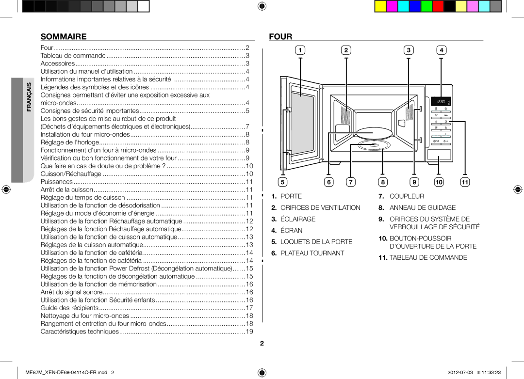 Samsung ME87M/XEN manual Sommaire, Four, Consignes permettant déviter une exposition excessive aux, Accessoires 