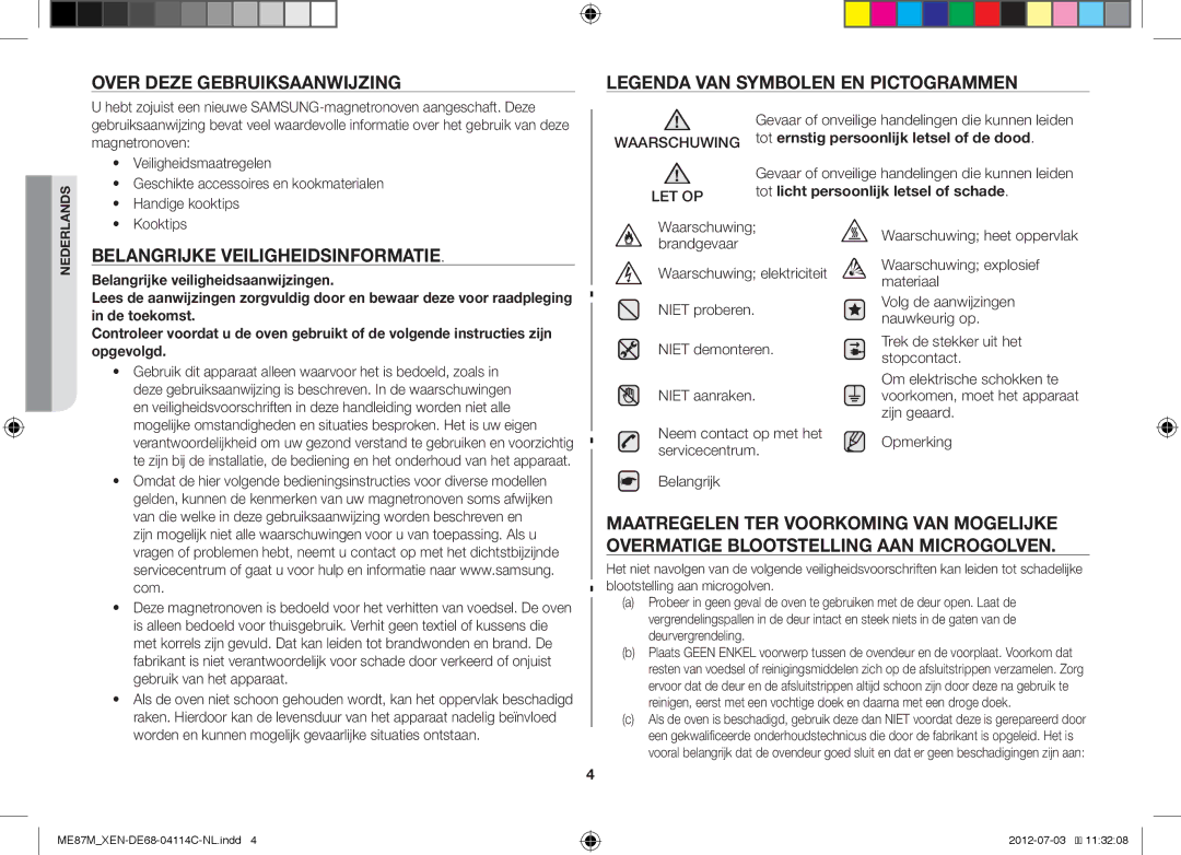 Samsung ME87M/XEN manual Over Deze Gebruiksaanwijzing, Belangrijke Veiligheidsinformatie 