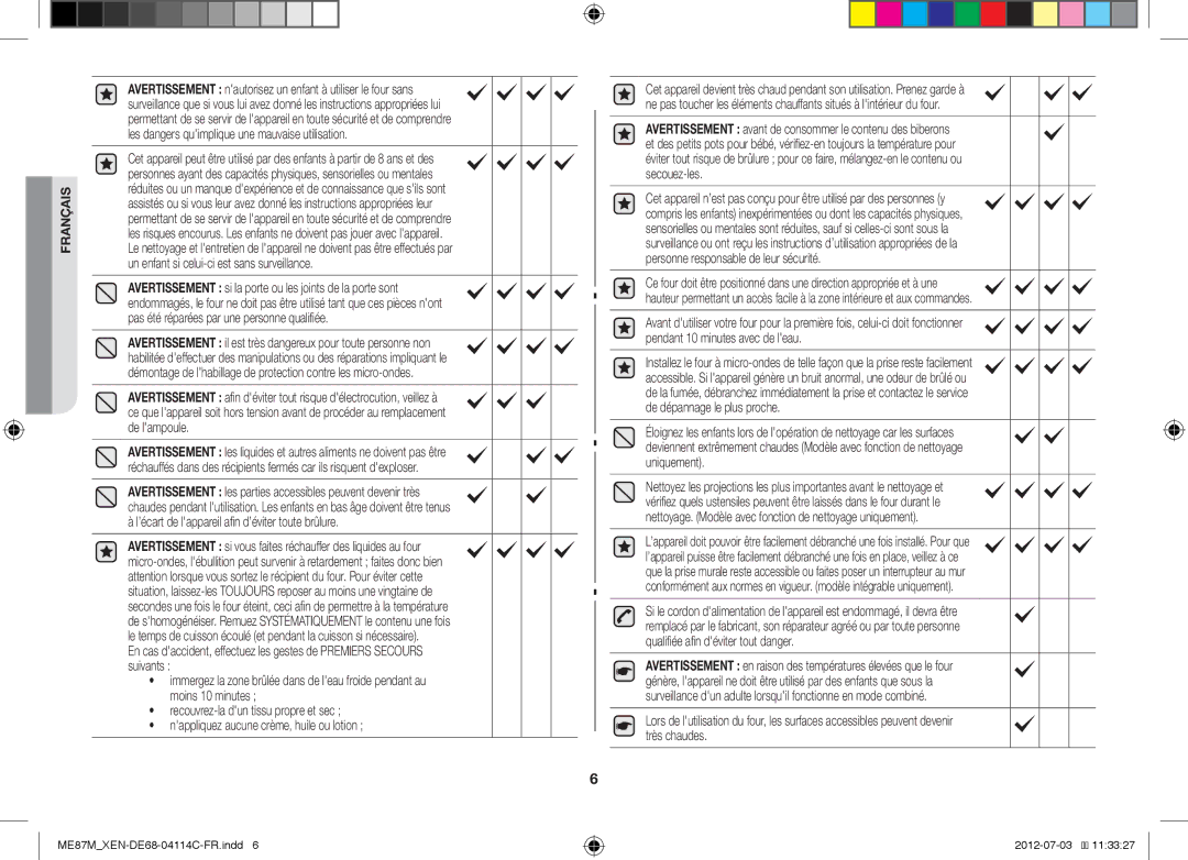 Samsung ME87M/XEN manual ME87MXEN-DE68-04114C-FR.indd 2012-07-03 