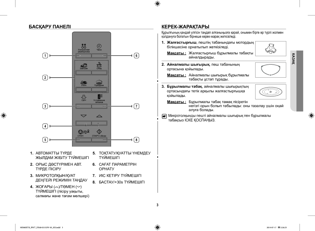 Samsung ME88SSTR/BWT manual Басқару Панелі, Керек-Жарақтары, БАСТАУ/+30s Түймешігі 