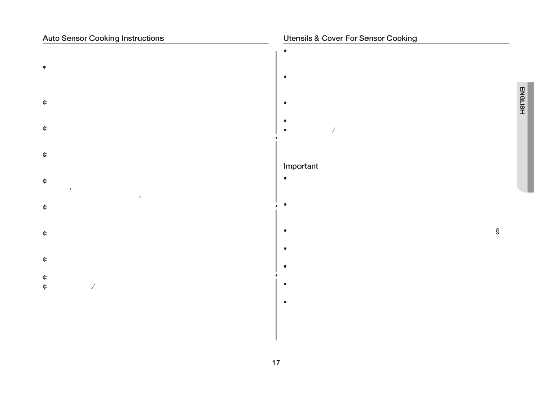 Samsung ME89F-1S/XEO manual Auto Sensor Cooking Instructions, Utensils & Cover For Sensor Cooking 