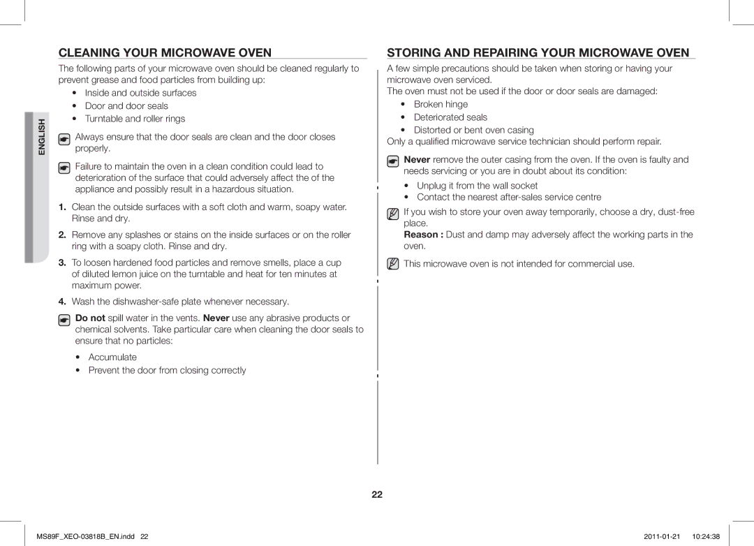 Samsung ME89F-1S/XEO manual Cleaning Your Microwave Oven, Storing and Repairing Your Microwave Oven 