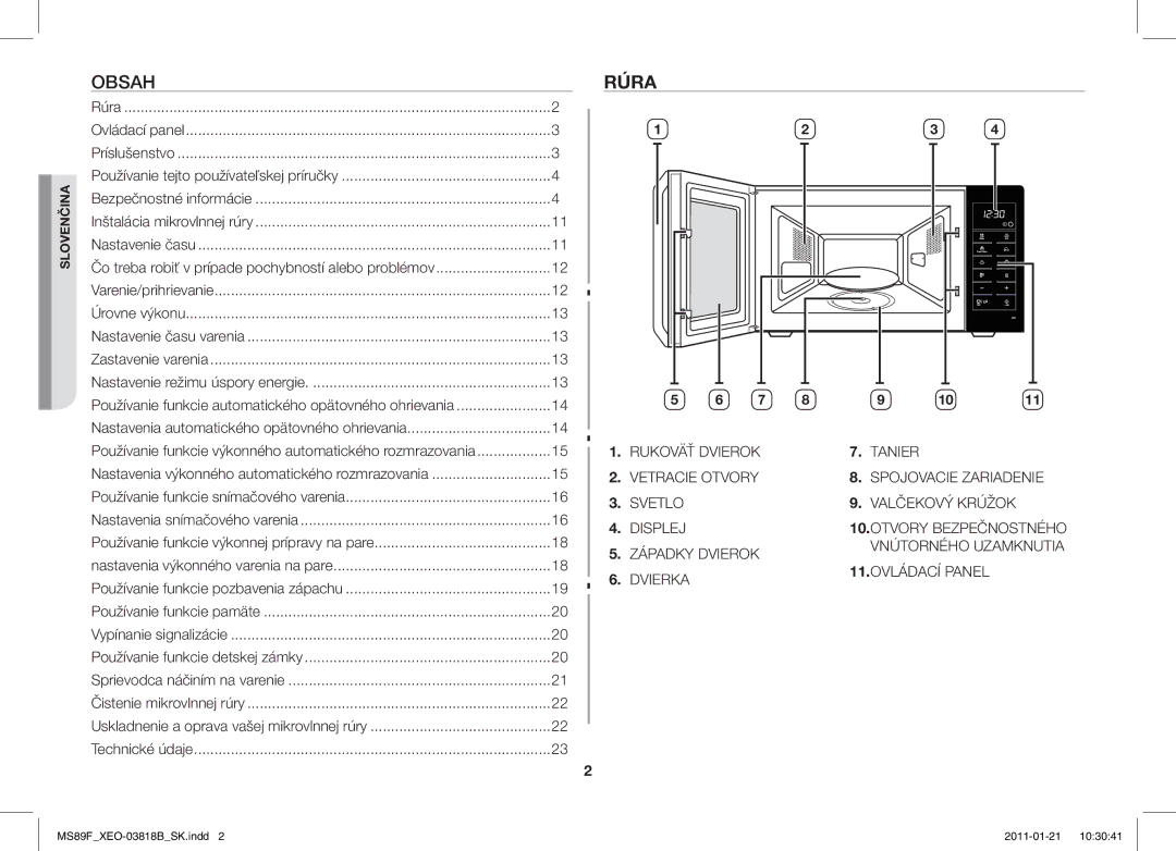 Samsung ME89F-1S/XEO manual Obsah, Rúra 