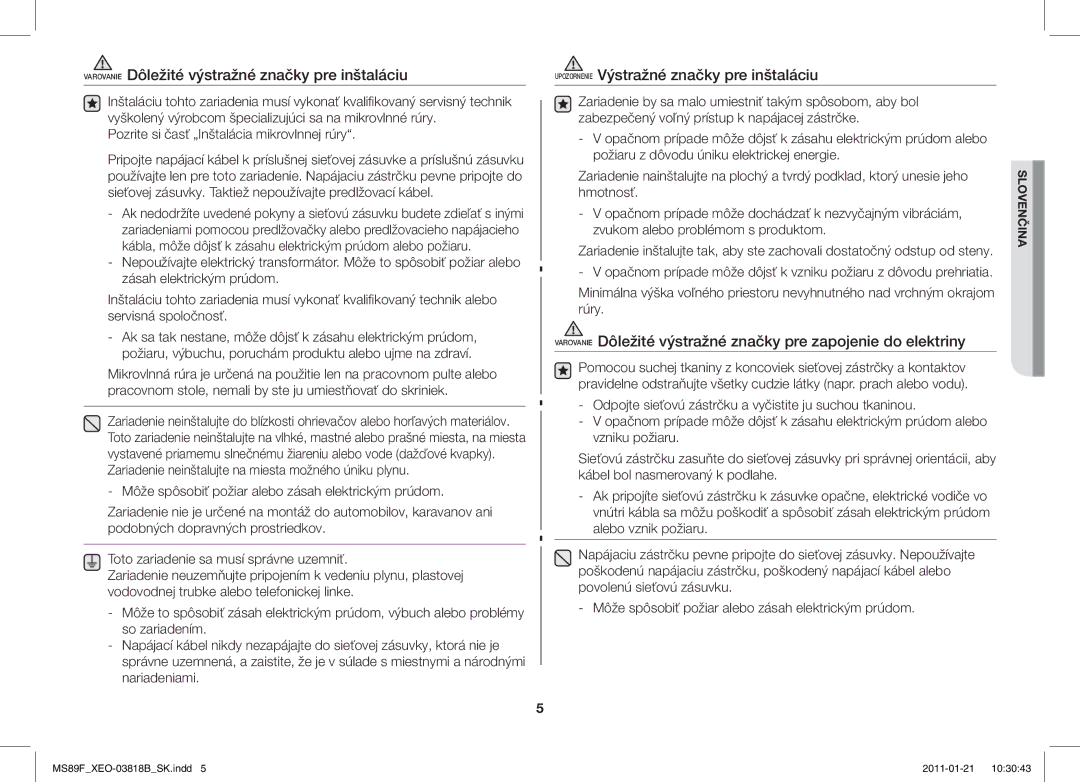 Samsung ME89F-1S/XEO manual Slovenčina 