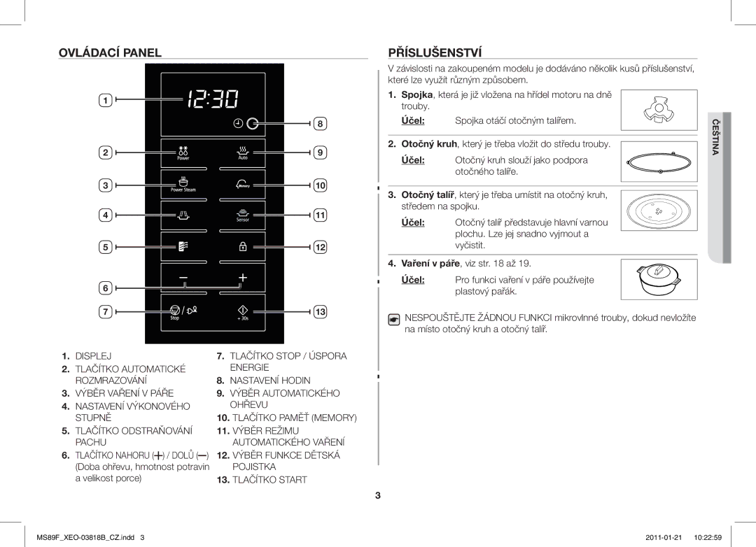 Samsung ME89F-1S/XEO manual Příslušenství, Velikost porce, Spojka otáčí otočným talířem, Otočný kruh slouží jako podpora 