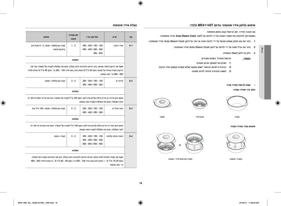 Samsung ME9114W/SLI, ME9114ST/SLI manual יטמוטוא יודיא תלבט, האצות, ריהמה יודיאה ריסב שומיש 