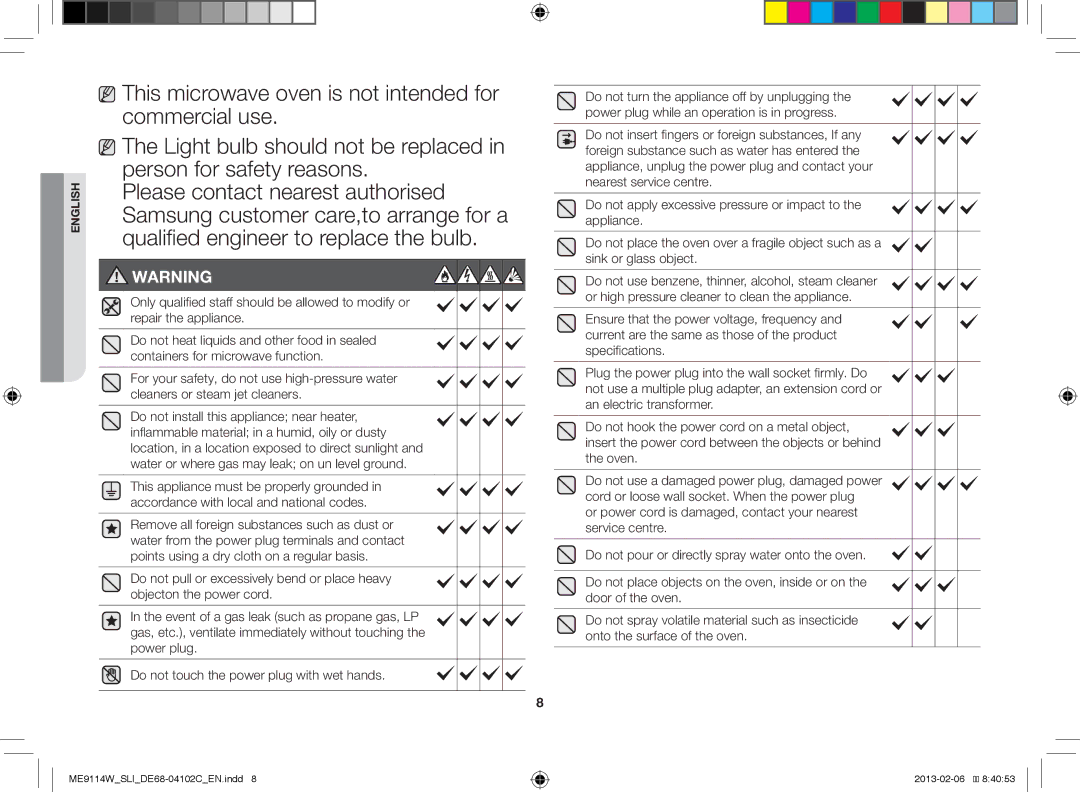 Samsung ME9114W/SLI, ME9114ST/SLI manual English 