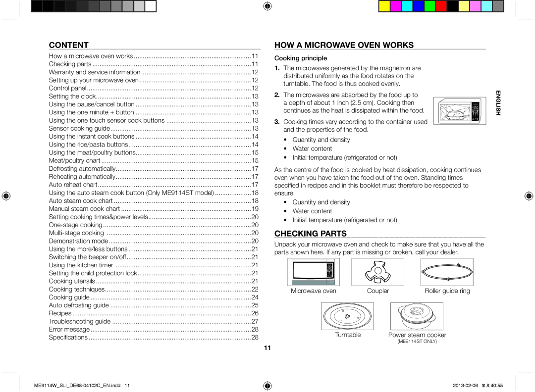 Samsung ME9114ST/SLI, ME9114W/SLI manual Content, HOW a Microwave Oven Works, Checking Parts 