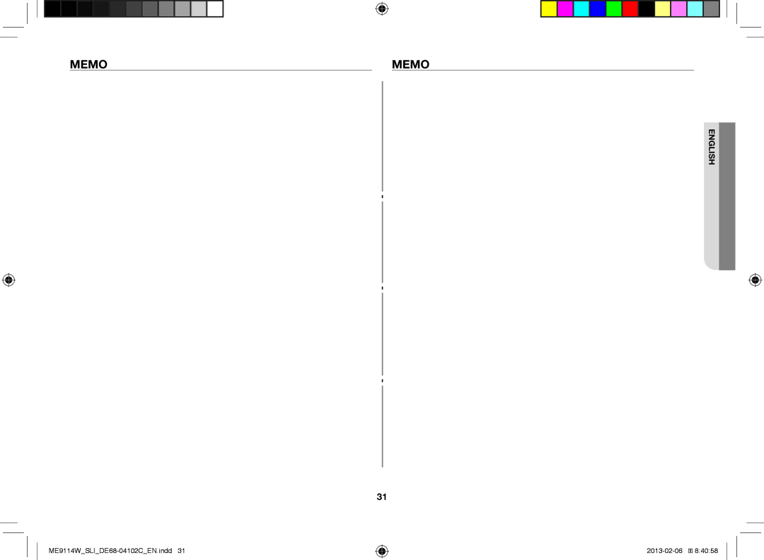 Samsung ME9114ST/SLI, ME9114W/SLI manual Memo 